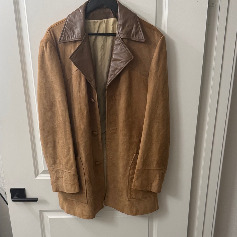 Vintage Suede Leather Collar Coat